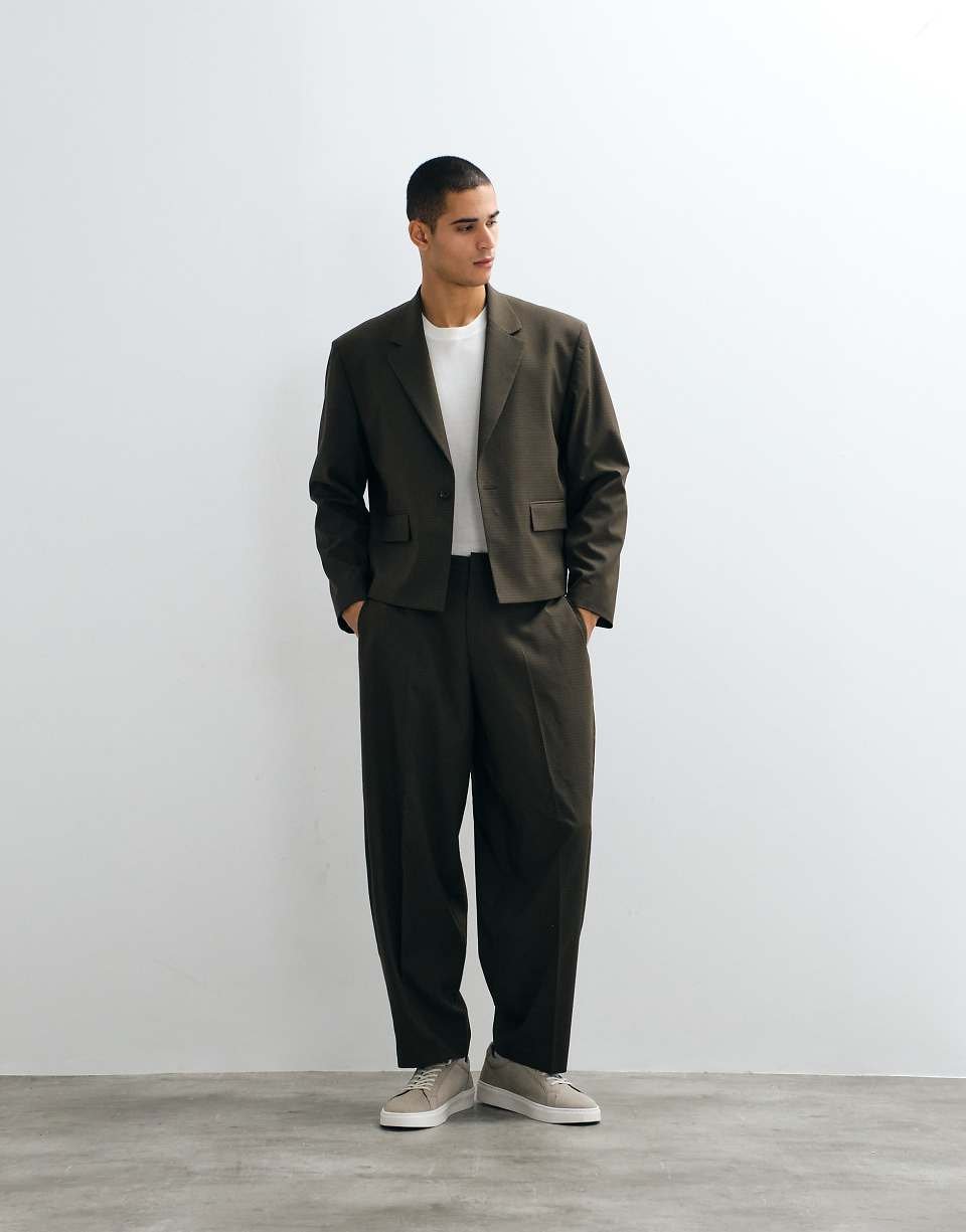 Pantalon de costume coupe barrel à carreaux - Marron