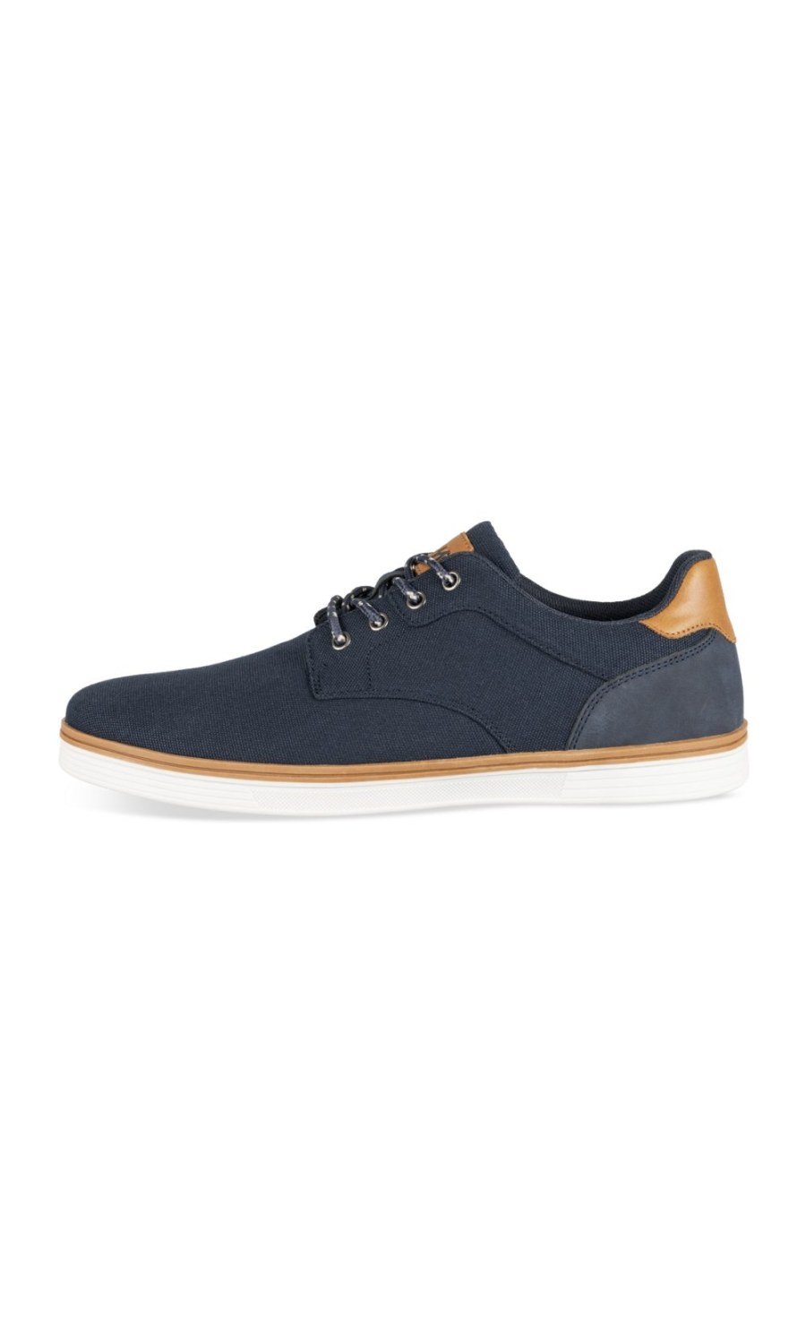 Navy casual trainers, tan sole stripe