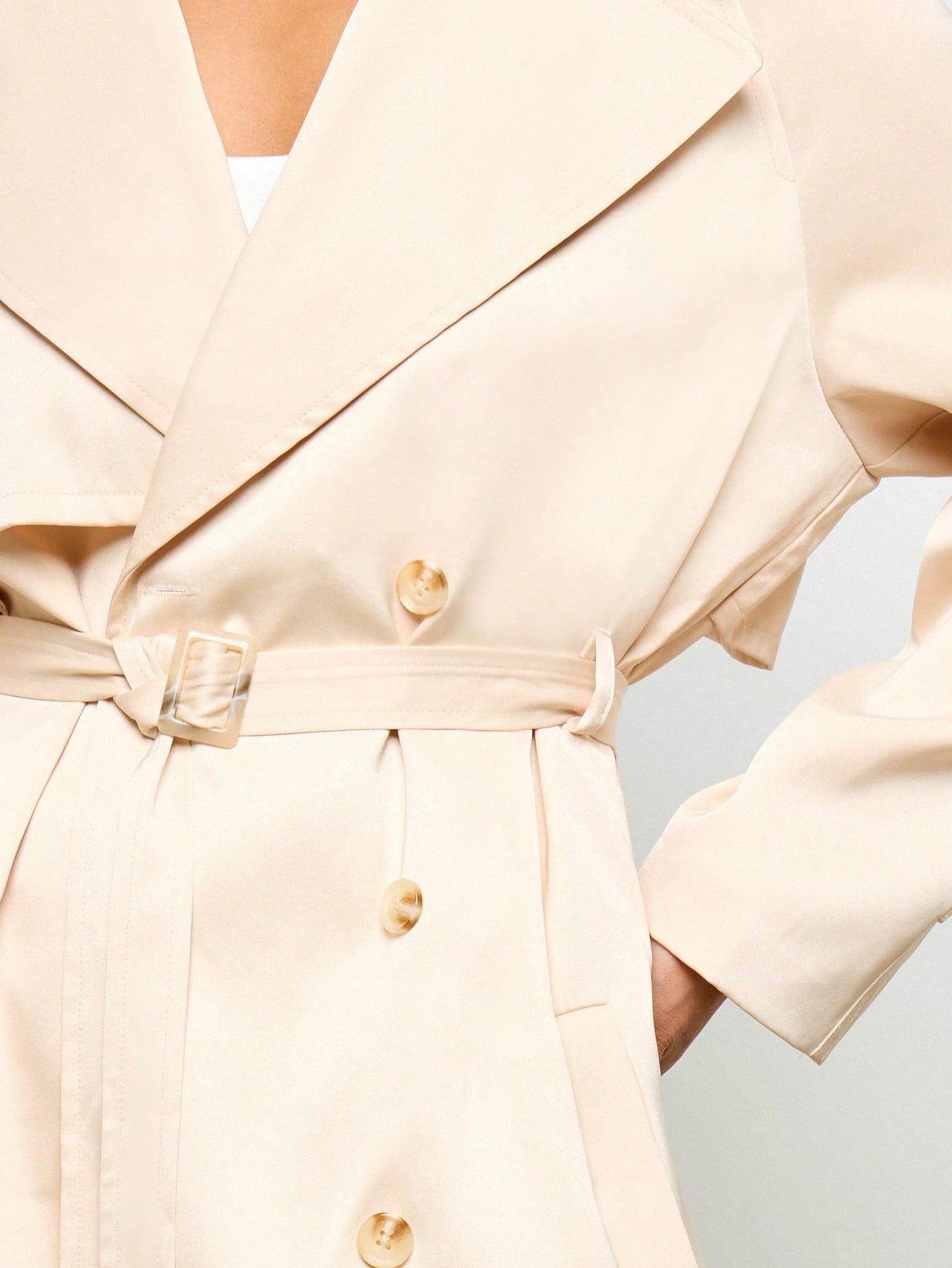 Trench-coat f satin b ceinture w double boutonnage