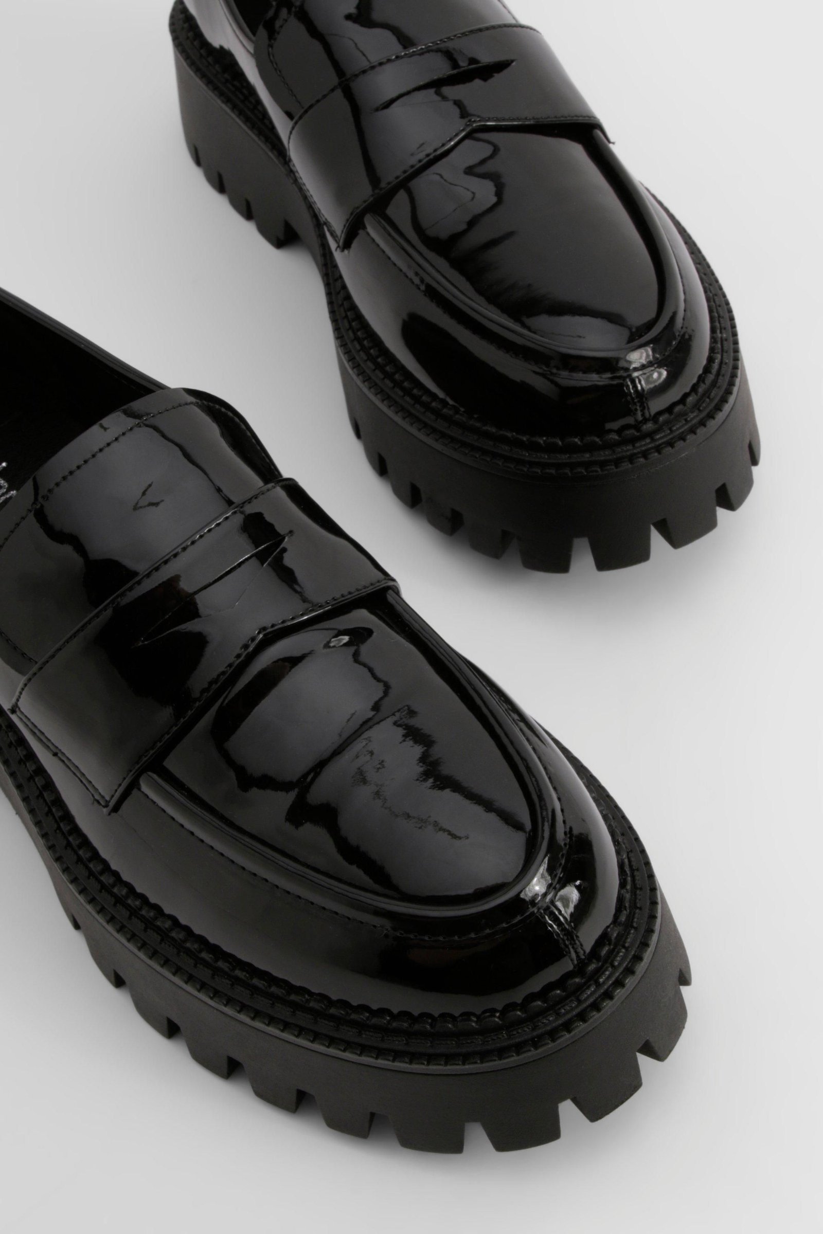 Patent chunky sole loafers - Wide fit