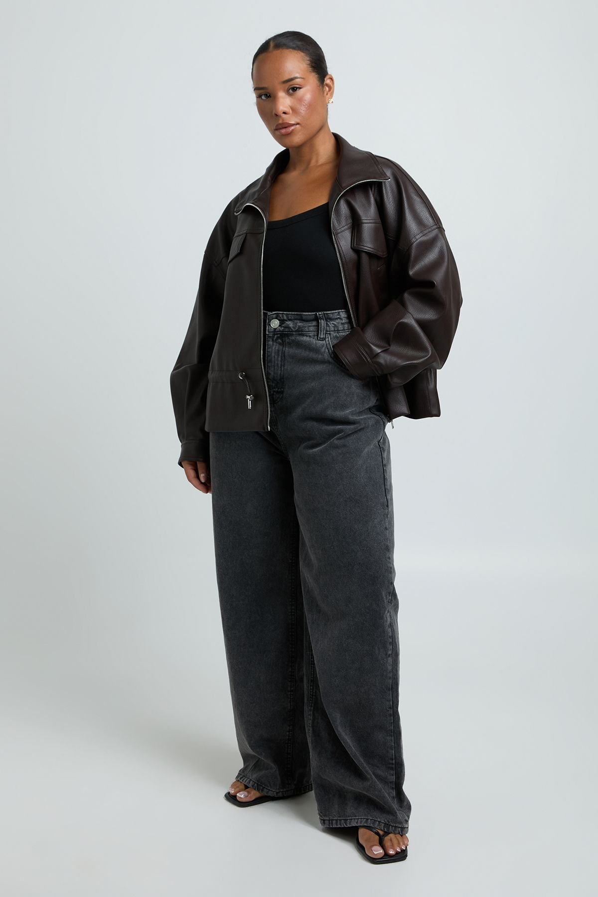 Veste similicuir b col montant - Taille kbira