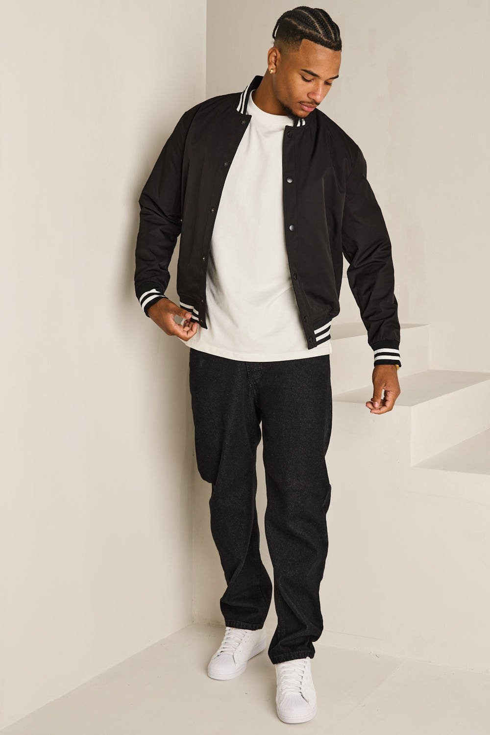 Bomber ample à boutons noir
