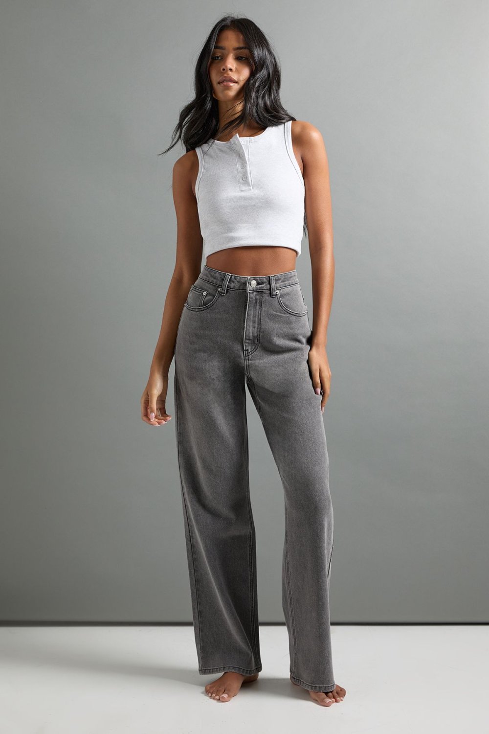 Grey high-waisted straight leg jeans - Tall