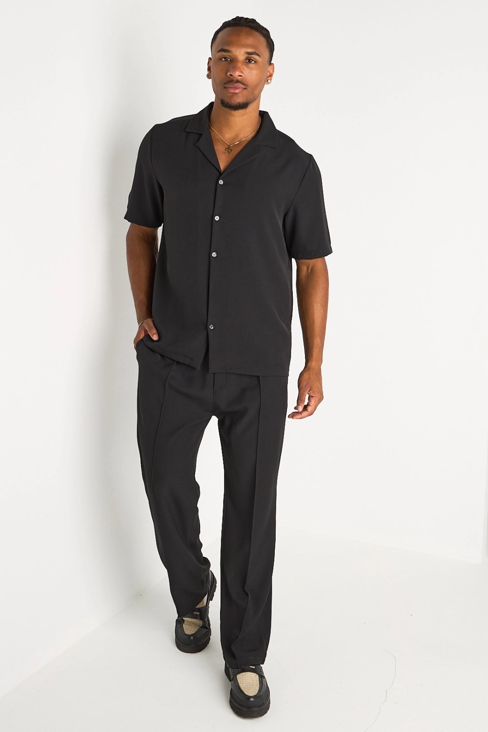 Black flowing shirt and trousers set