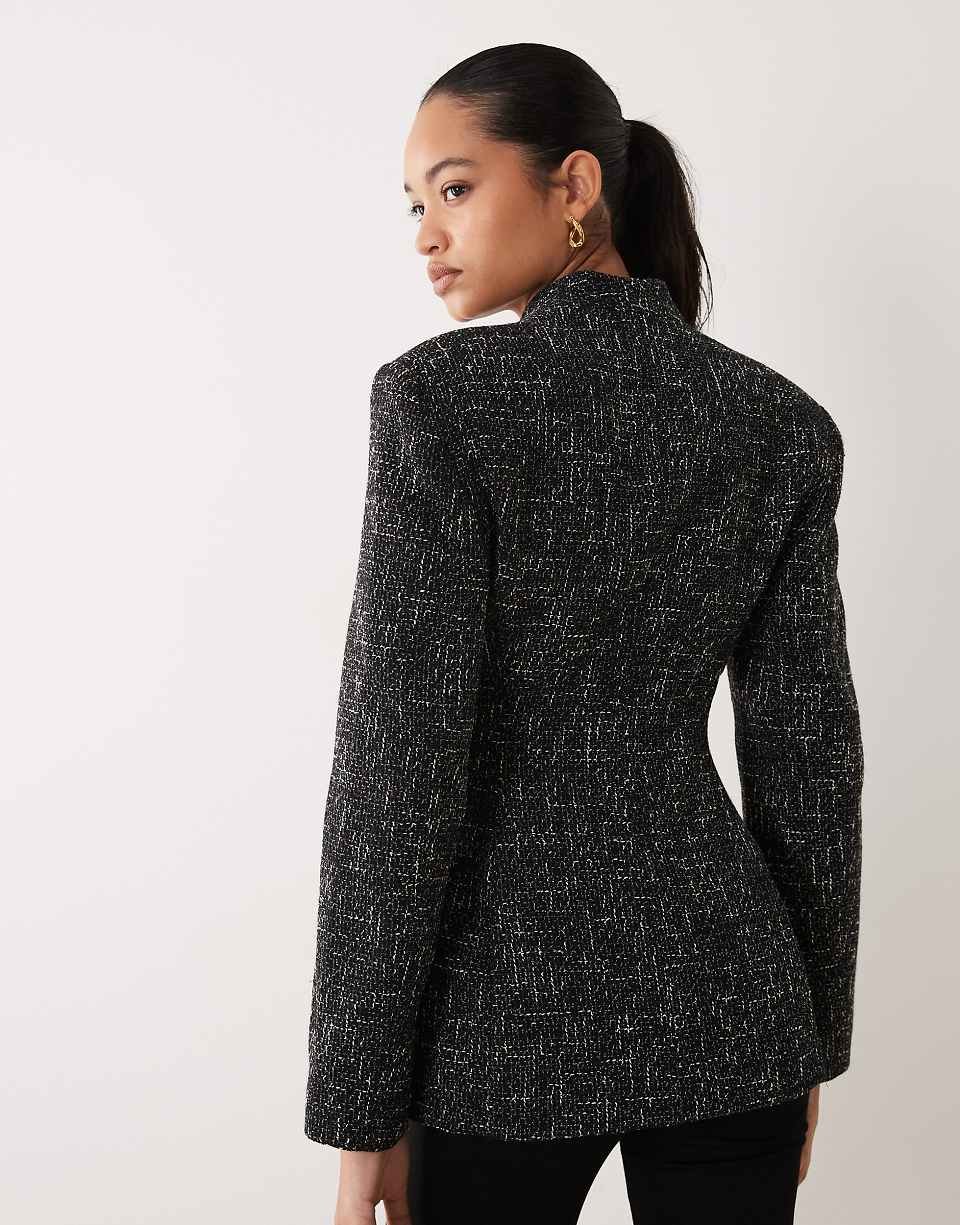 Blazer sans col en bouclé noir