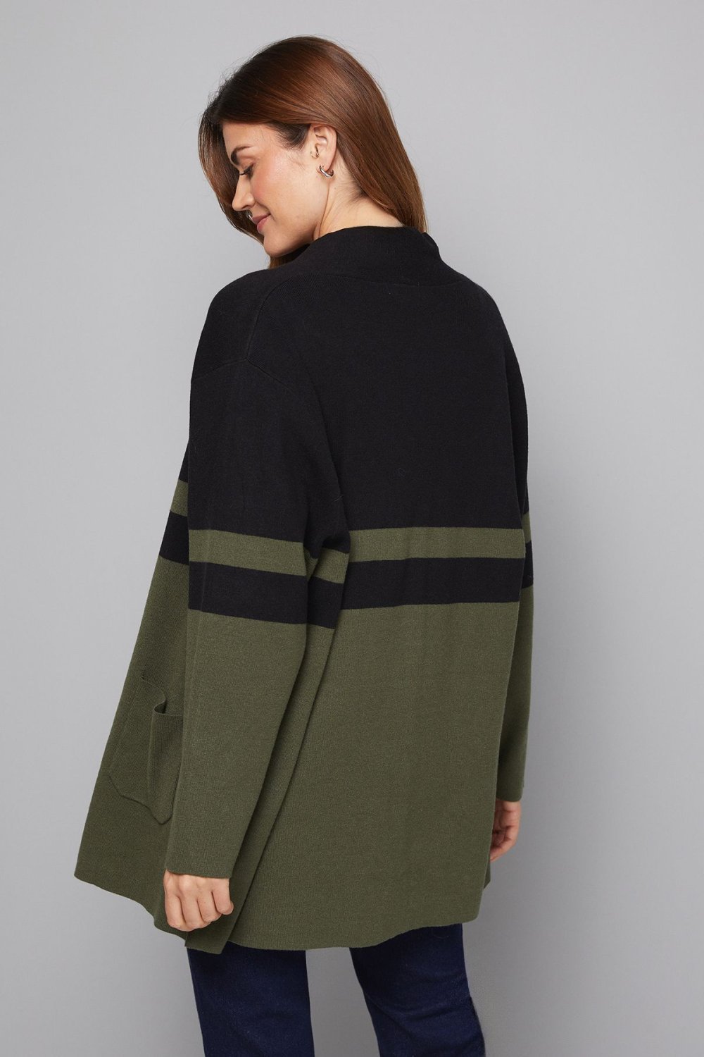 Long open colour-block cardigan