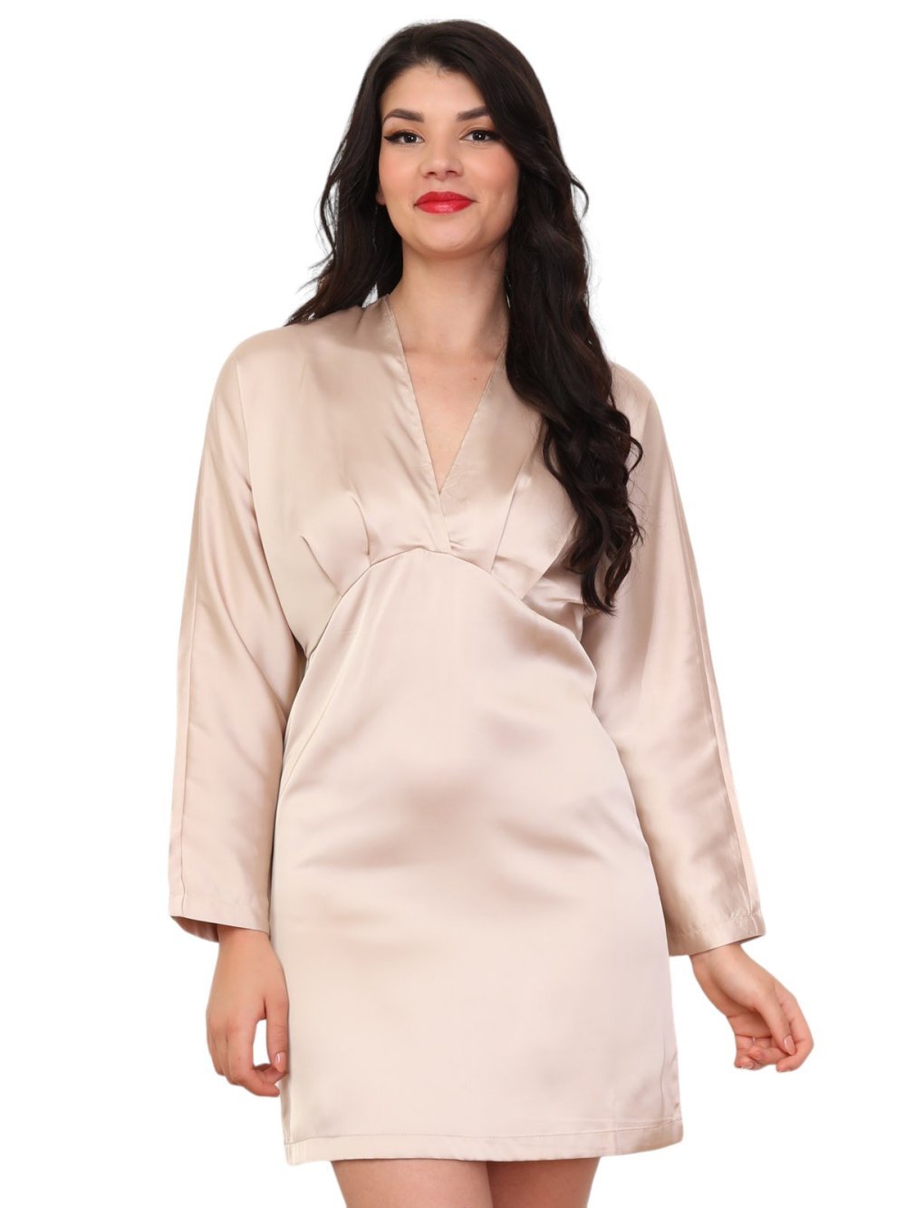 Robe cache-cœur satinée à dos nu dorée