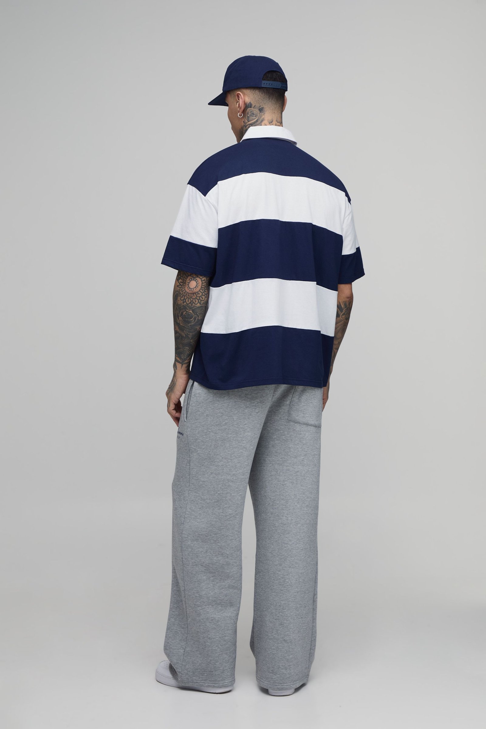 Polo rugby rayé oversize brodé - Grande taille