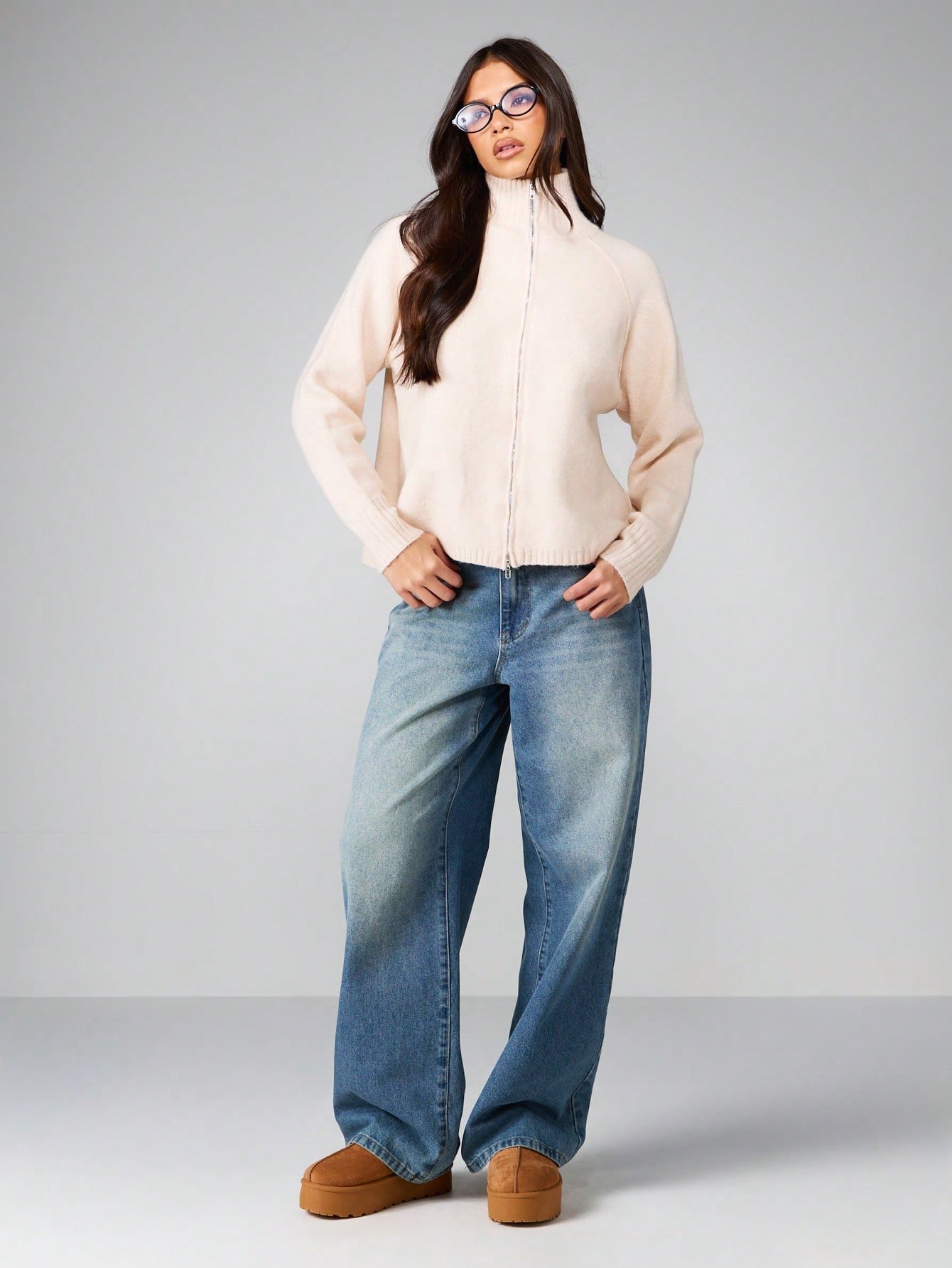 Cardigan en maille à col roulé et demi-zip