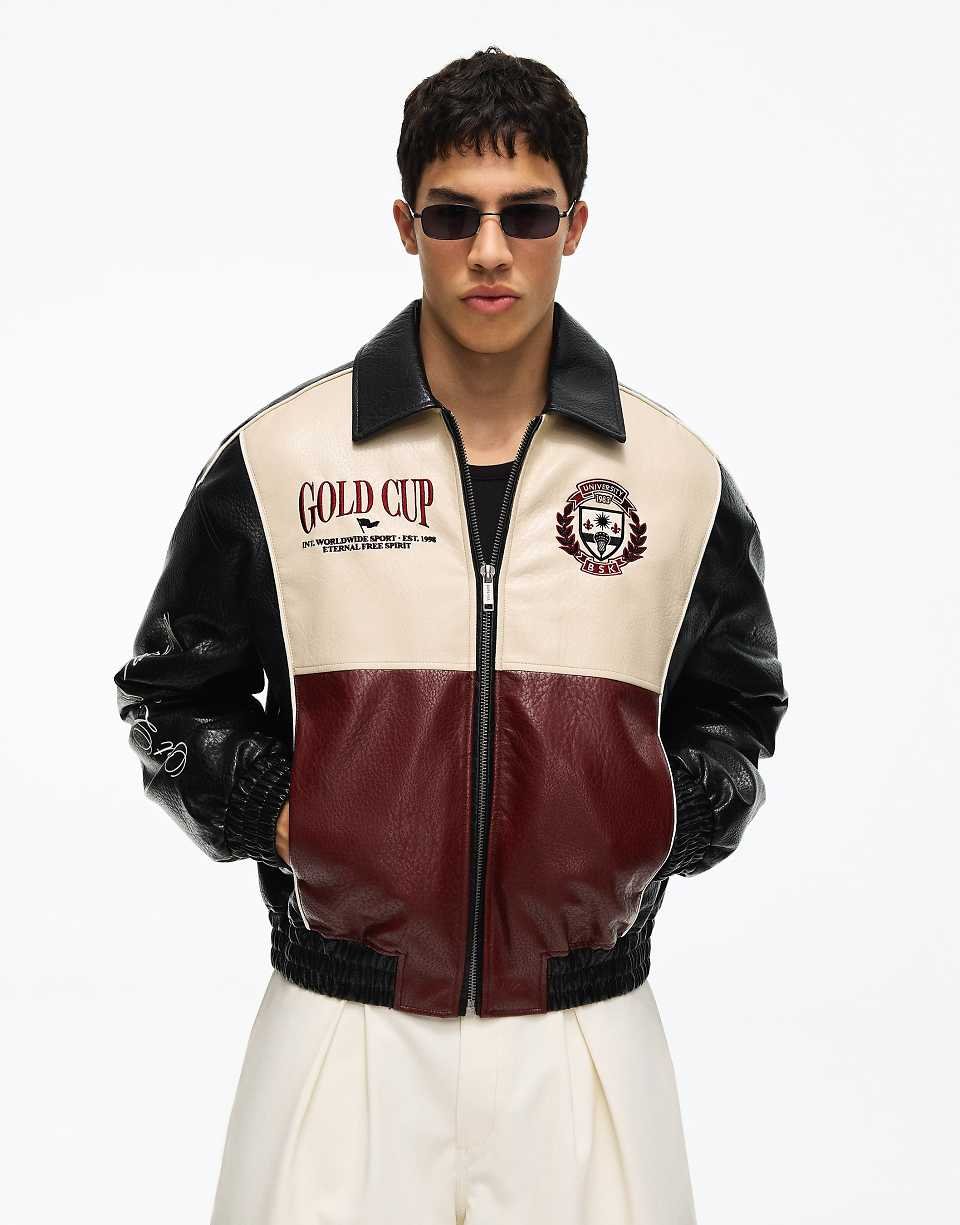 Faux leather jacket with graphic print - Black