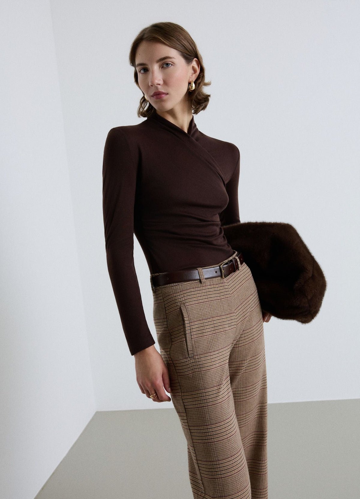 Ruched wrap-front top
