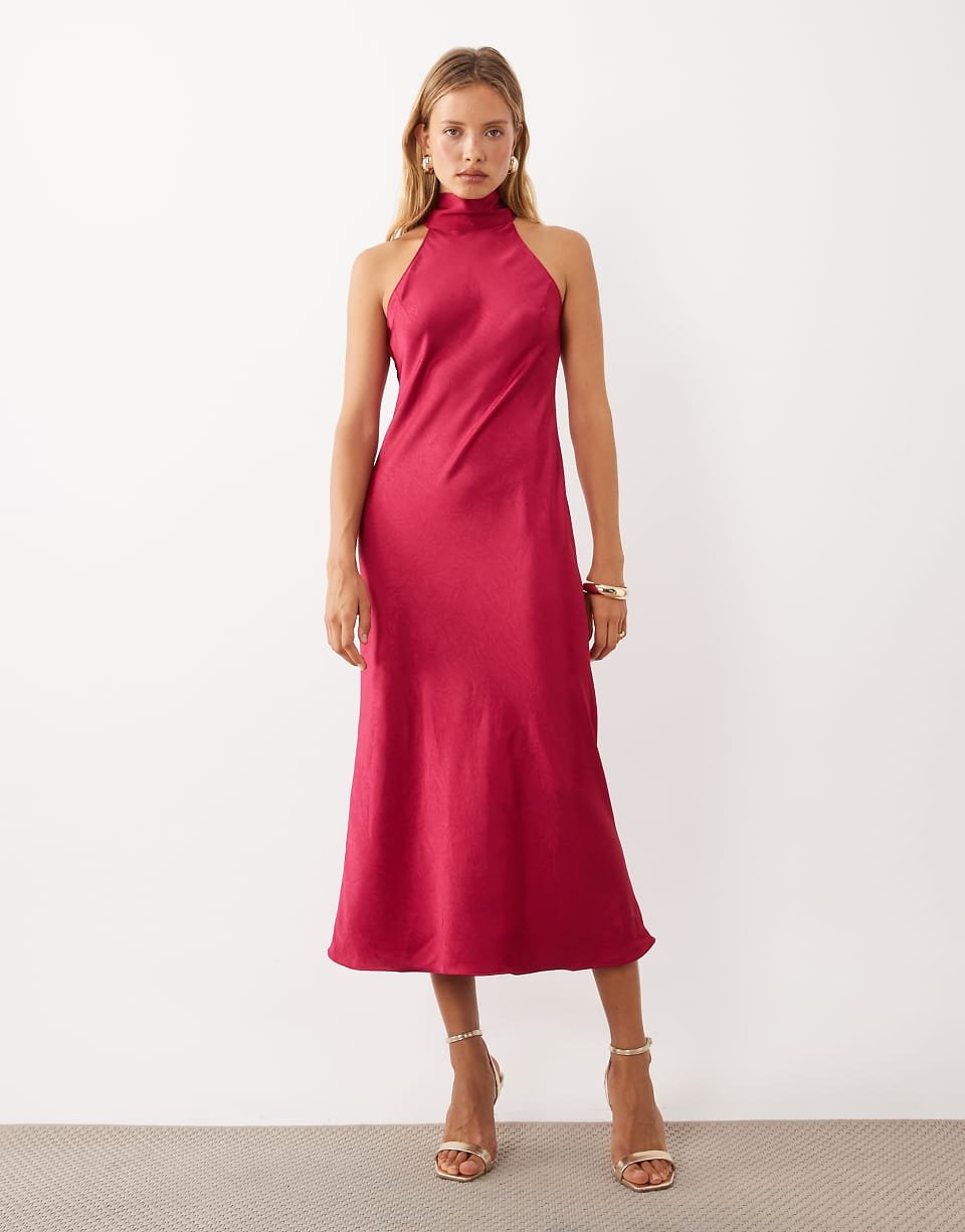Robe twila bla kmam satin b col montant - Rose foncé