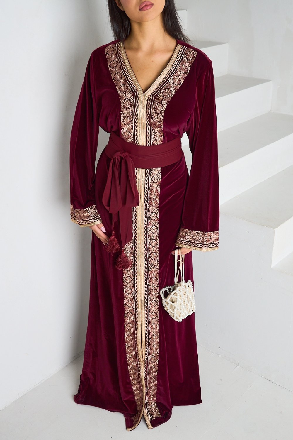Abaya velours mtrza b dheb bordeaux