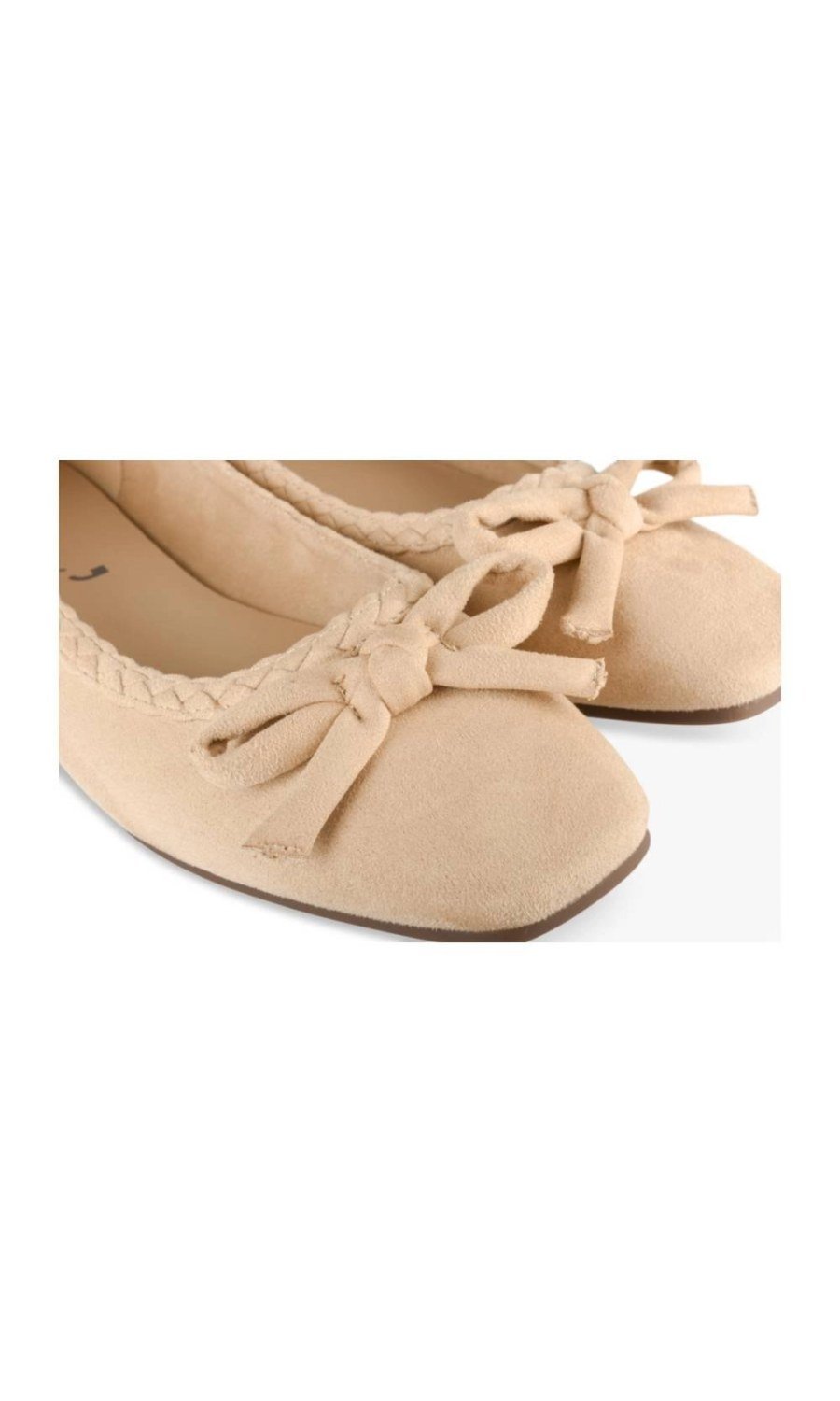 Beige faux suede ballerinas, braided trim