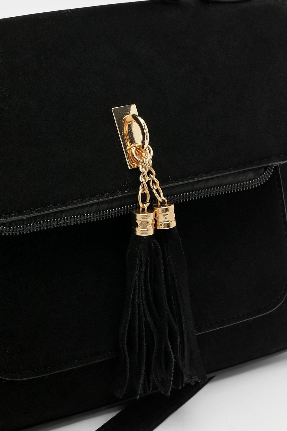 Faux suede fringe crossbody bag