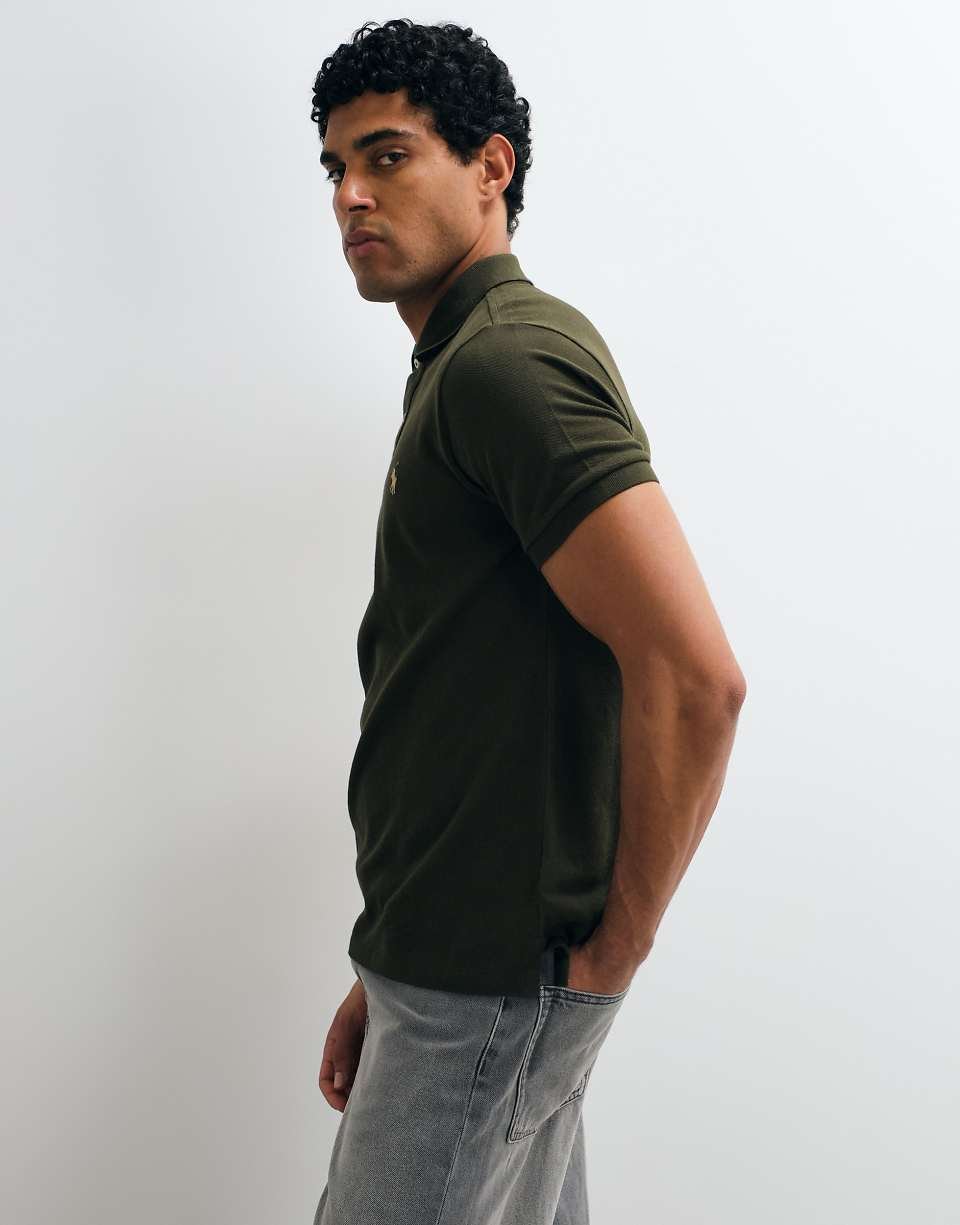 Slim fit piqué polo with custom icon logo in khaki