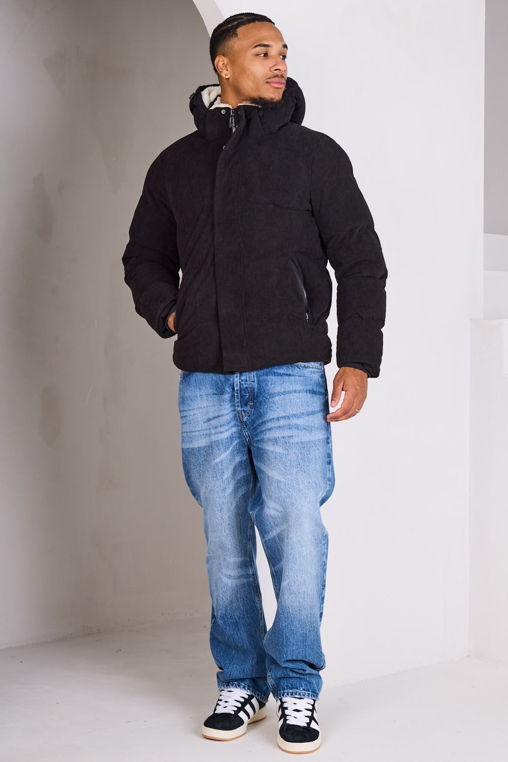 Black corduroy puffer jacket