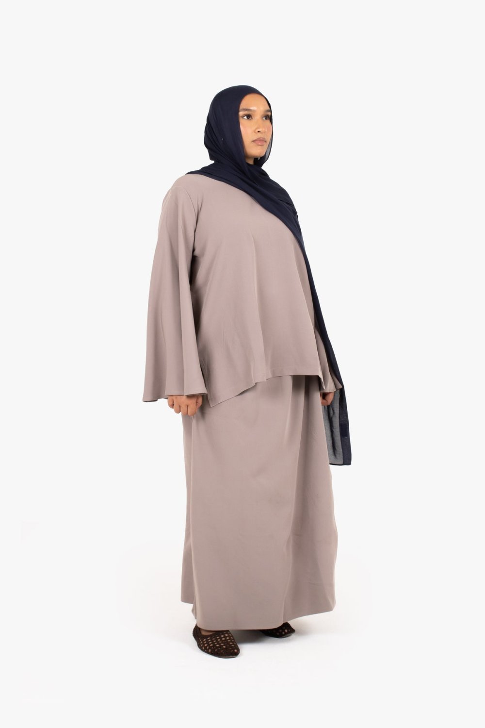 Jupe longue en crêpe à taille élastiquée - Gris taupe