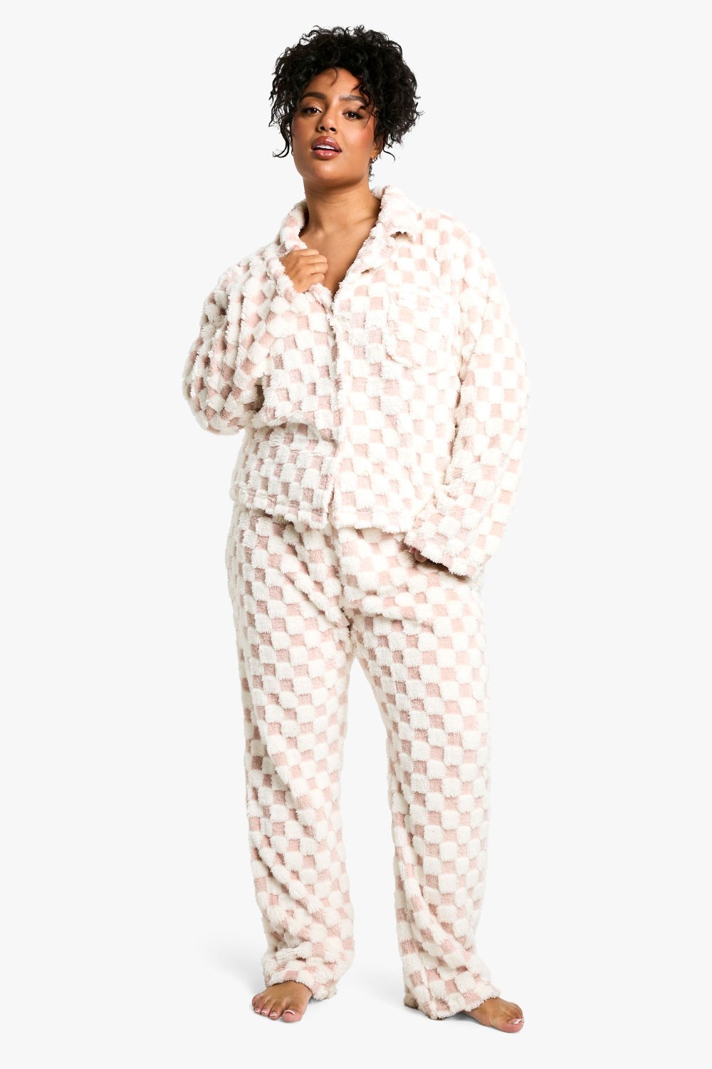 Pyjama chemise et pantalon à damier - Grande taille