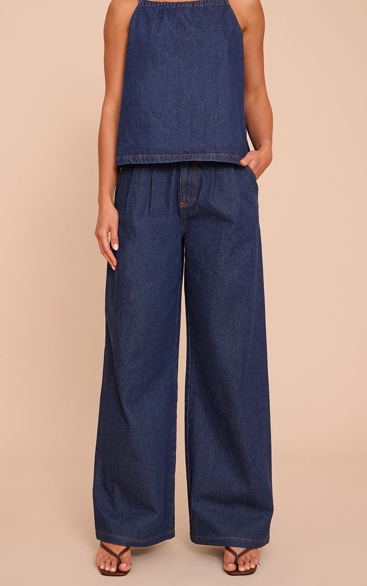 Jean large taille haute b pinces indigo - Tall