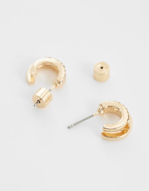 Petites créoles doubles ornées de strass - Doré