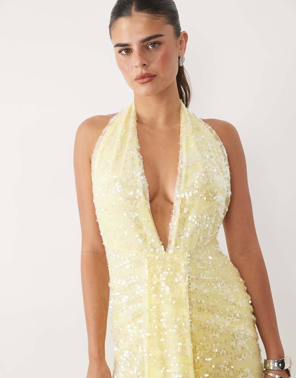 Pleated sequin backless maxi dress