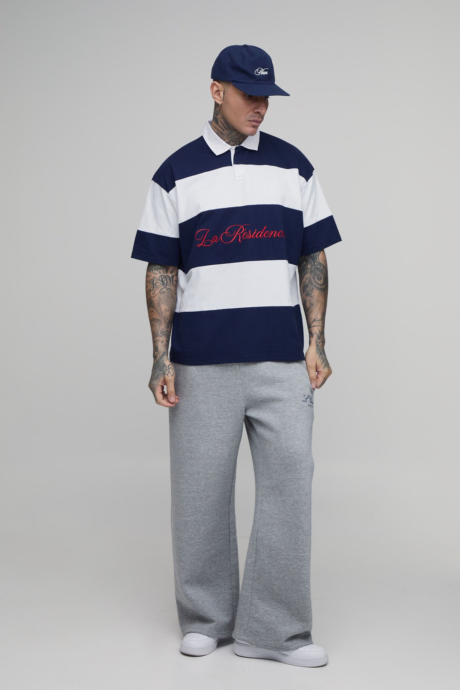 Polo rugby rayé oversize brodé - Grande taille