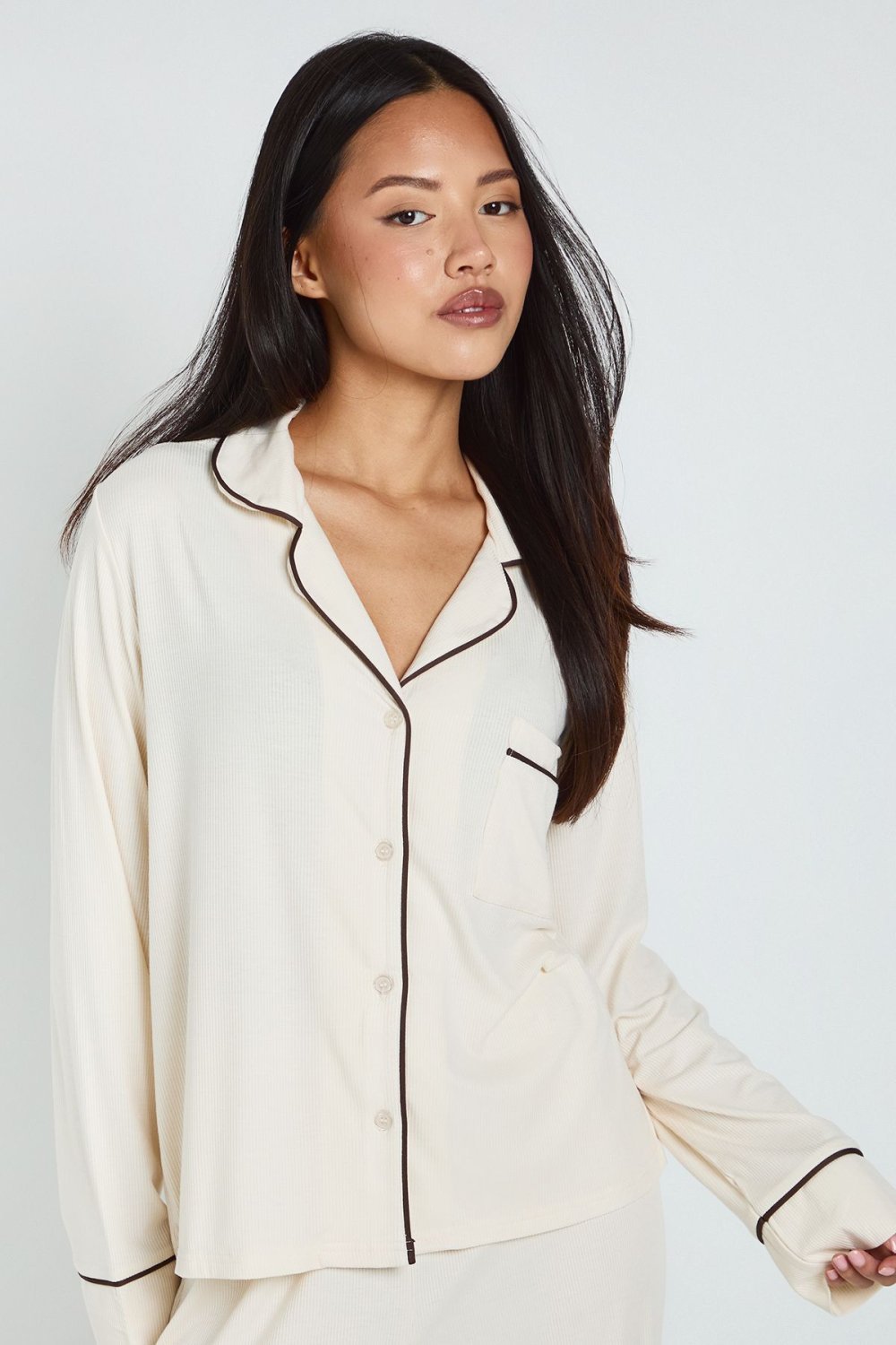 Ribbed shirt and trouser pyjama set - Petite