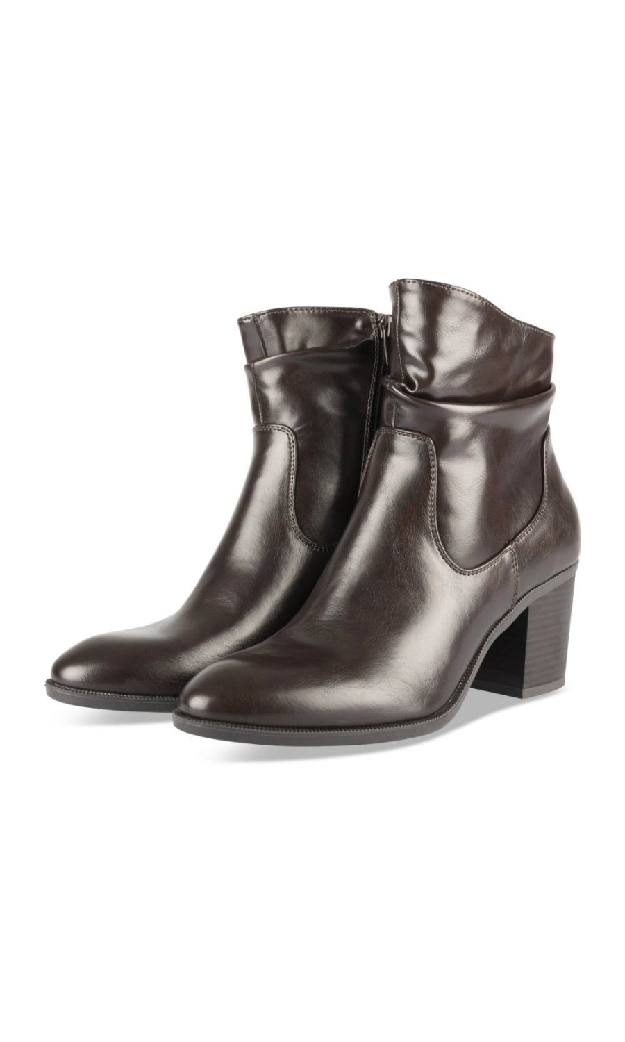 Bottines talon bloc tige froncée marron
