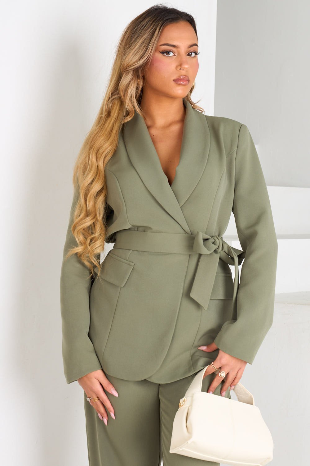 Blazer fluide b ceinture kaki