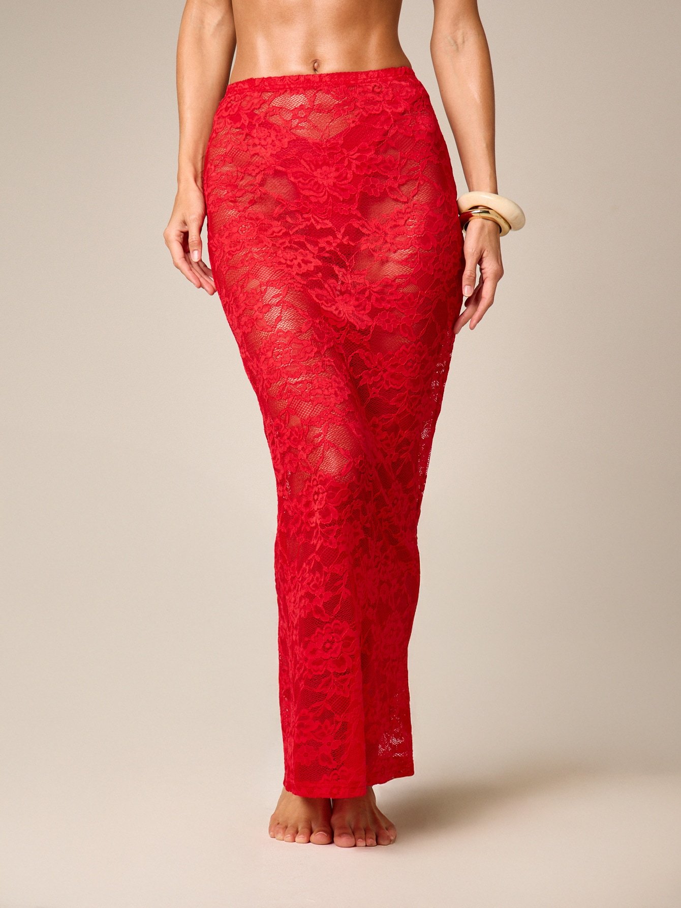 Jupe Longue En Dentelle Florale Transparente