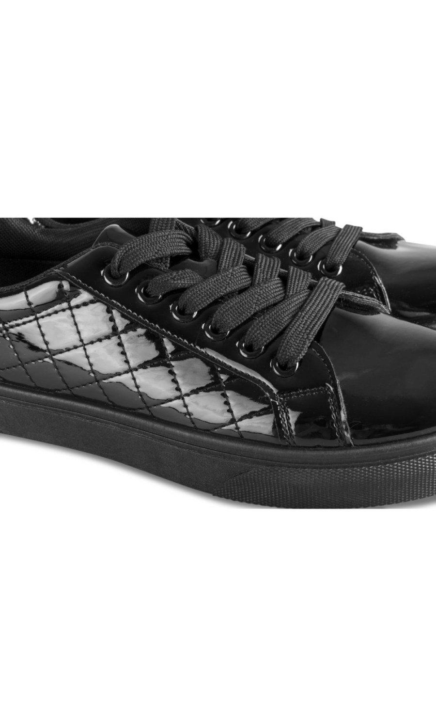 Black quilted patent-look sneakers