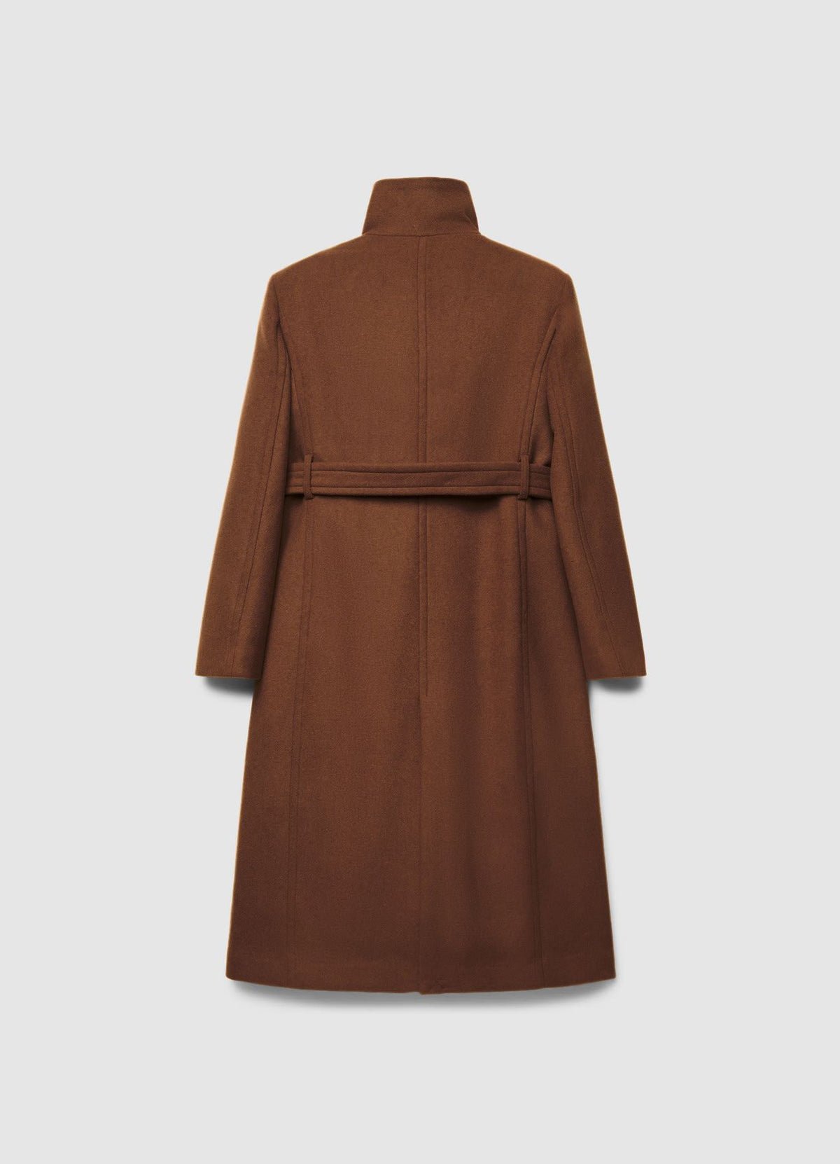 Long high-neck belted coat