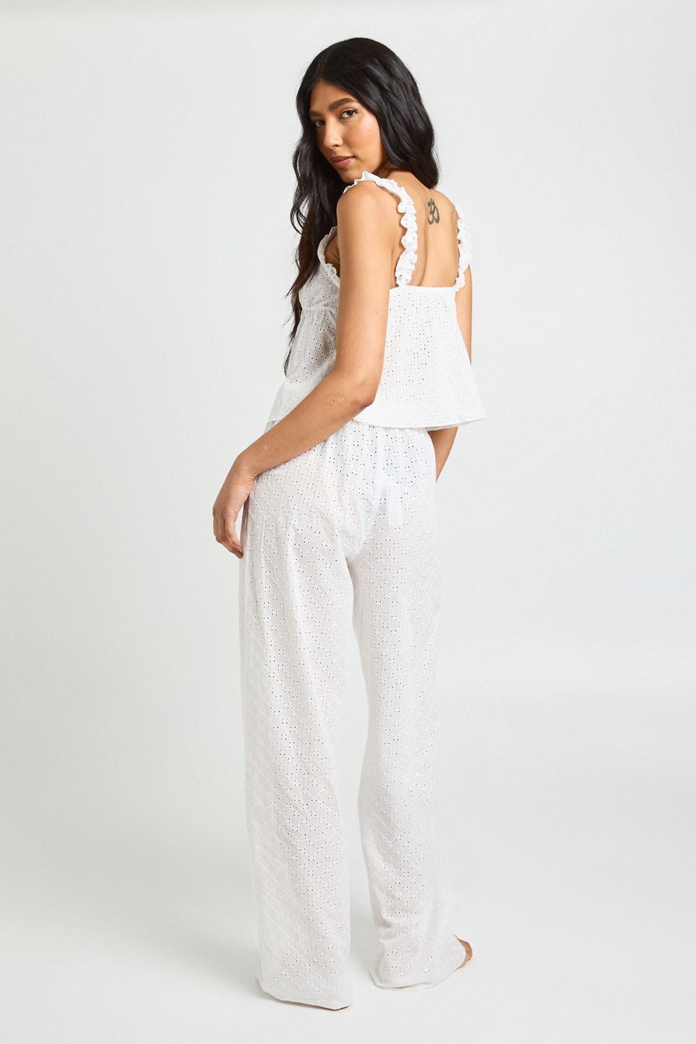 Cami and trouser pyjama set with broderie trim - Tall