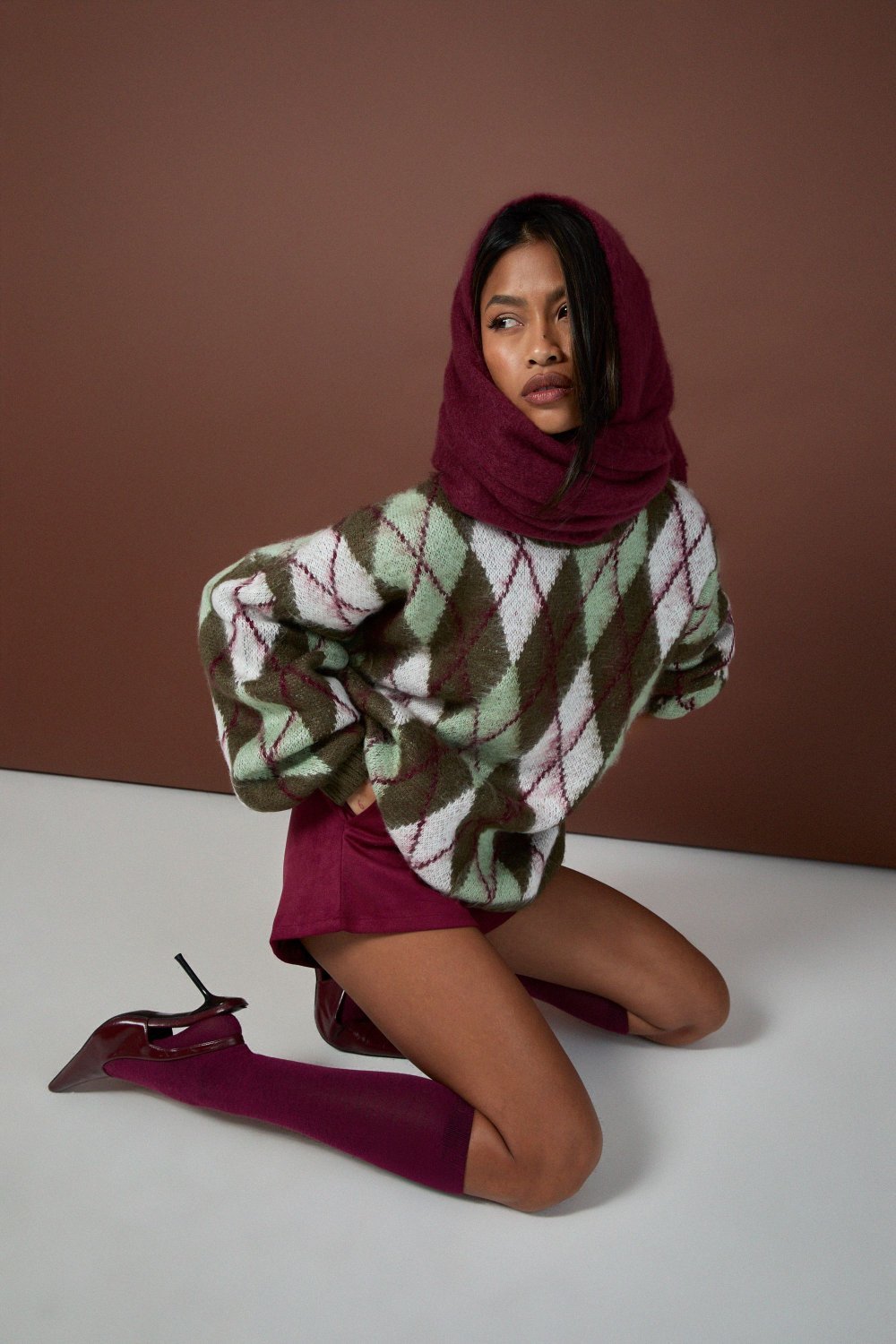 Pull oversize b losanges, kaki