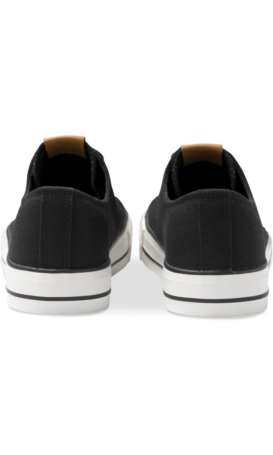 Black canvas trainers, striped sole