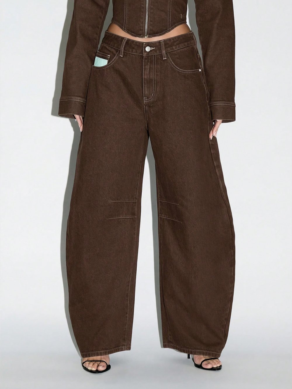 Dark brown high-waisted flared jeans