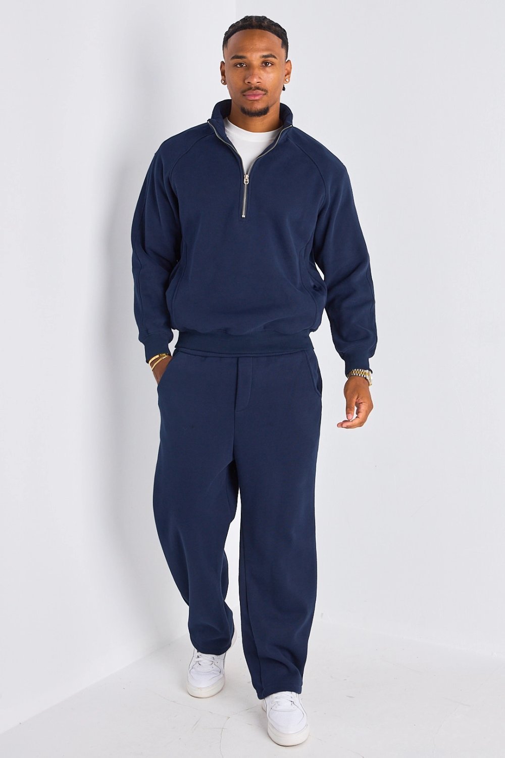Navy zip-neck jumper and joggers set