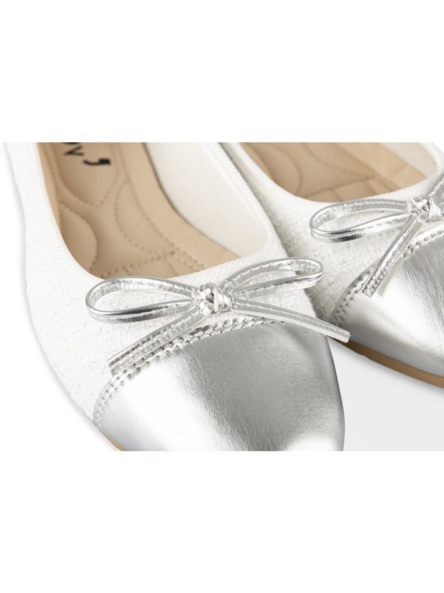 White tweed-effect ballerinas, silver toe