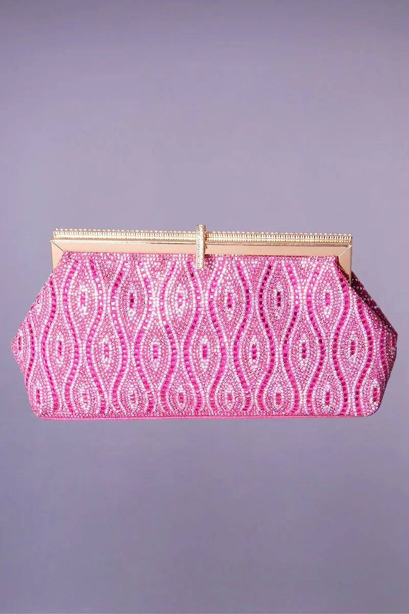 Fuchsia evening bag with paisley rhinestones