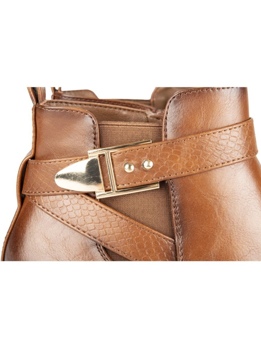 Bottines à boucle dorée cognac
