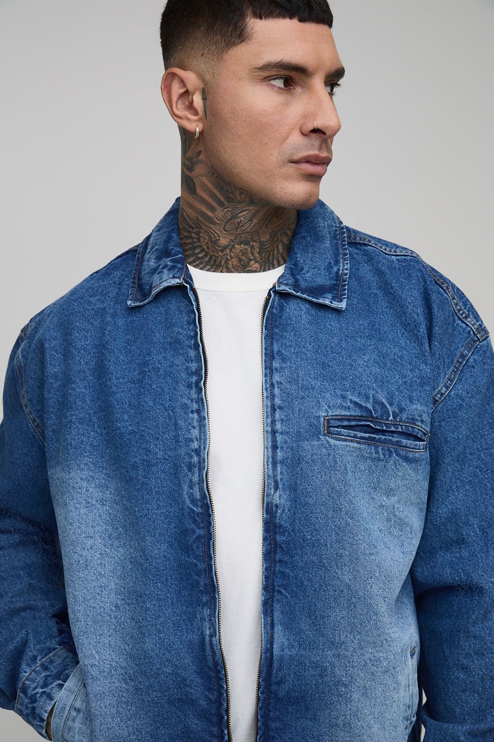 Tall Oversized Boxy Zip Up Denim Overshirt