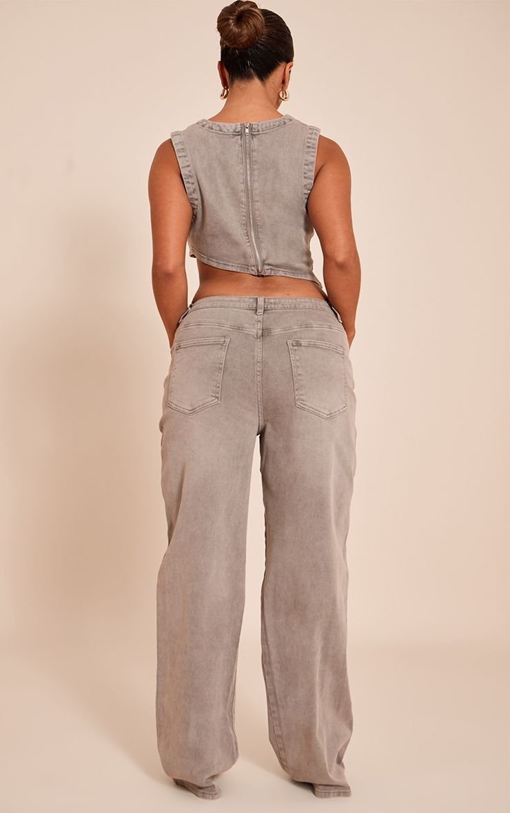 Taupe stretch high-waisted flared jeans