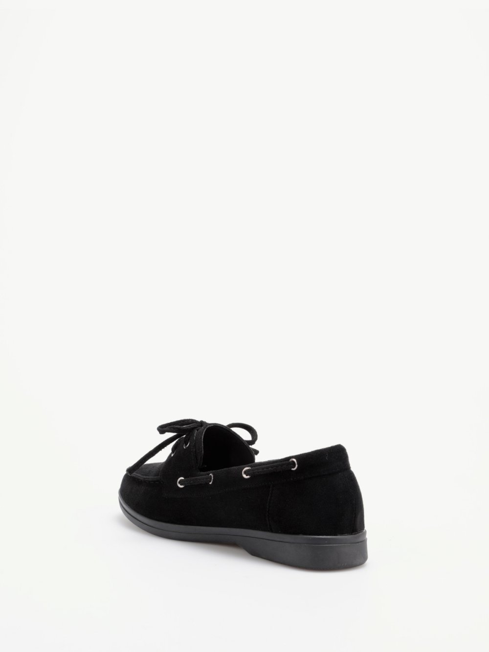 Black suedette lace-up boat shoes