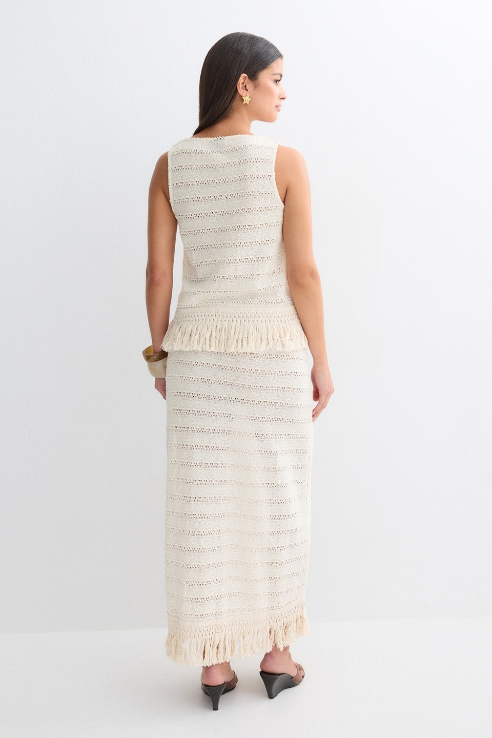 Jupe midi au crochet à franges