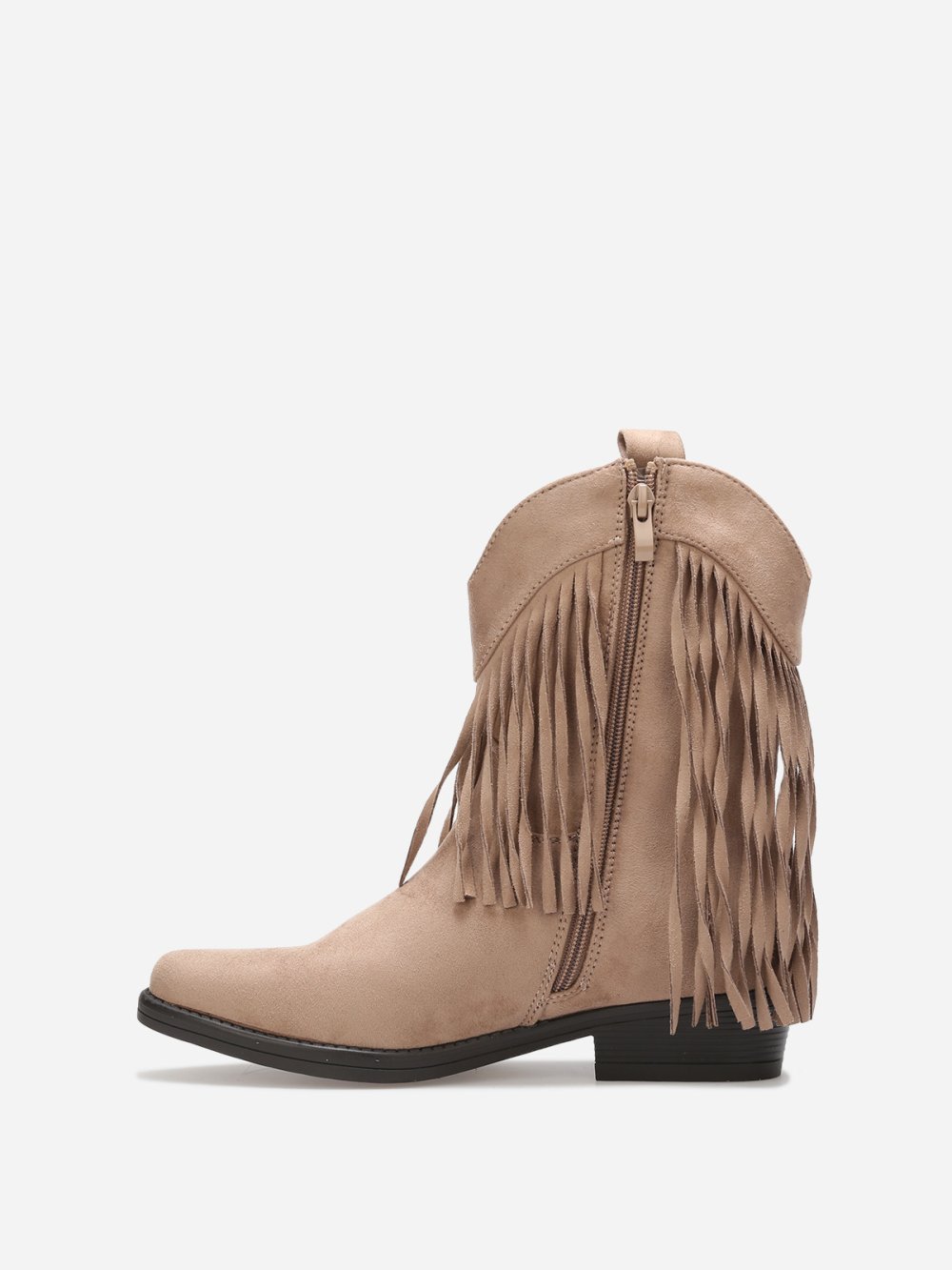 Bottines santiags à franges taupe