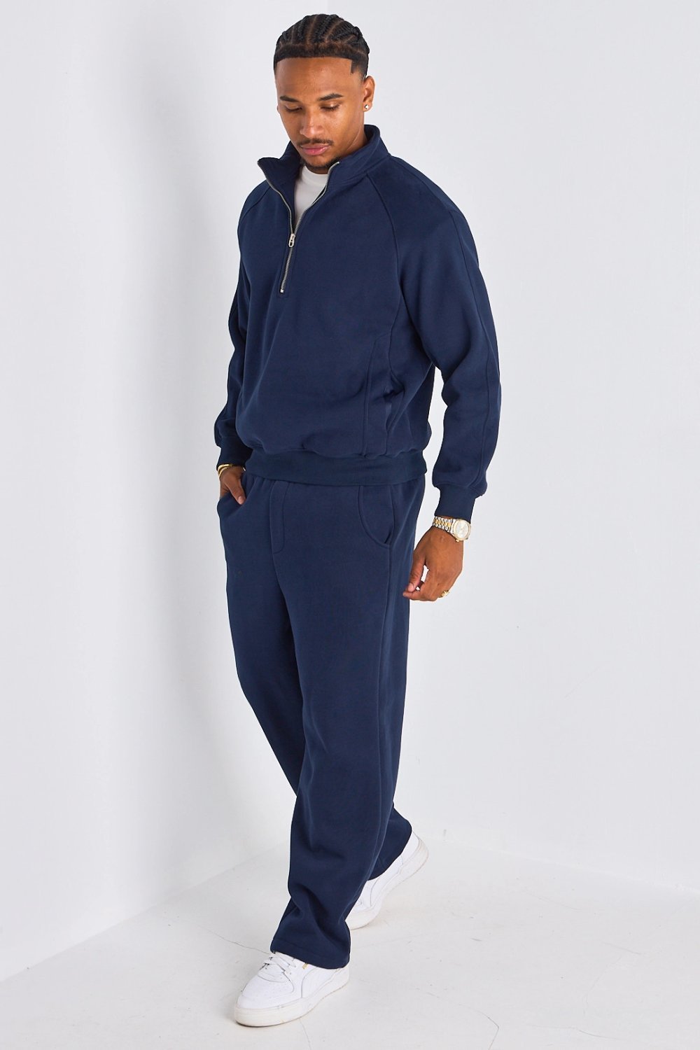 Navy zip-neck jumper and joggers set