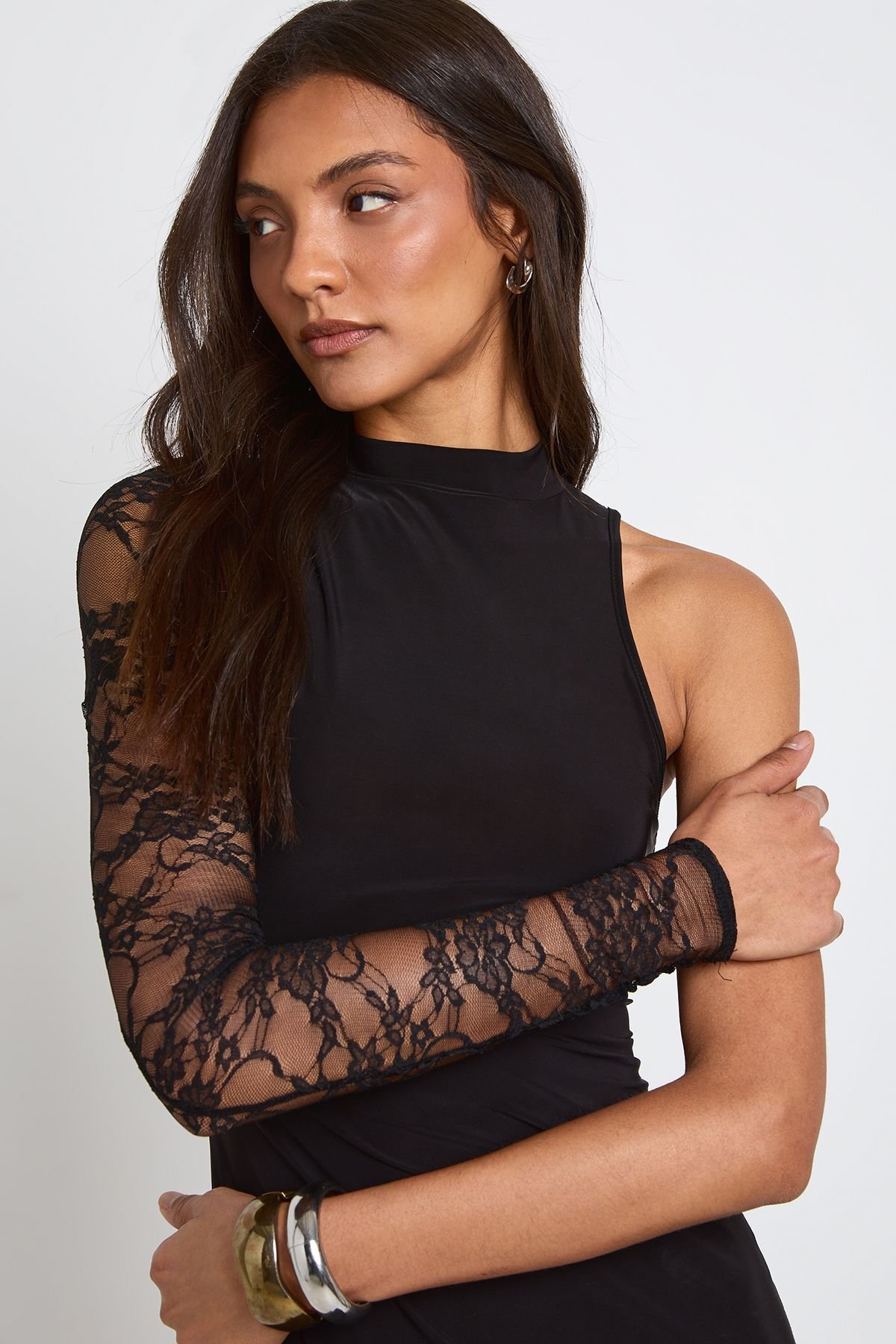 Robe Midaxi Asymétrique En Dentelle À Une Épaule Pour Grandes Tailles