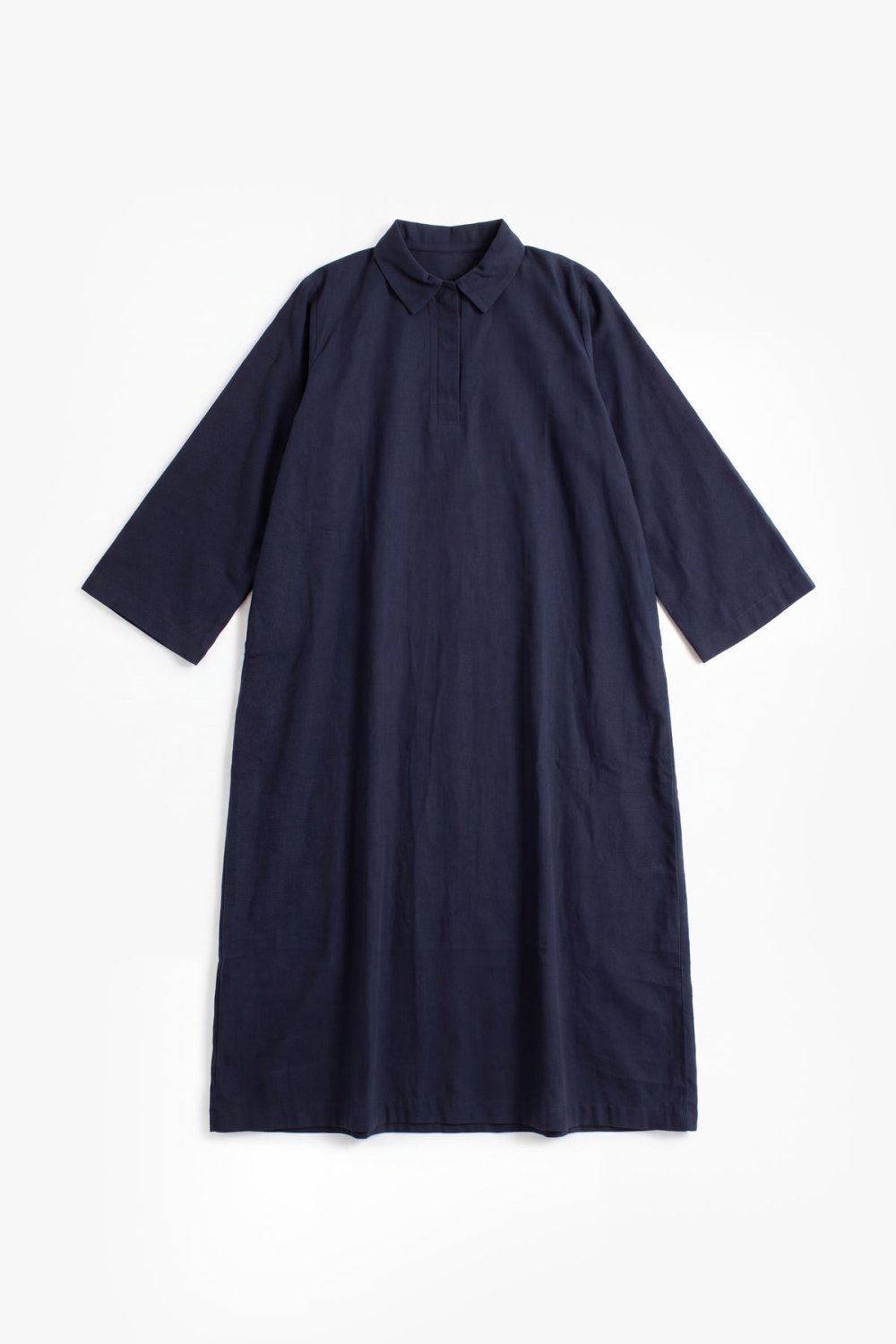 Textured cotton collared abaya - Navy