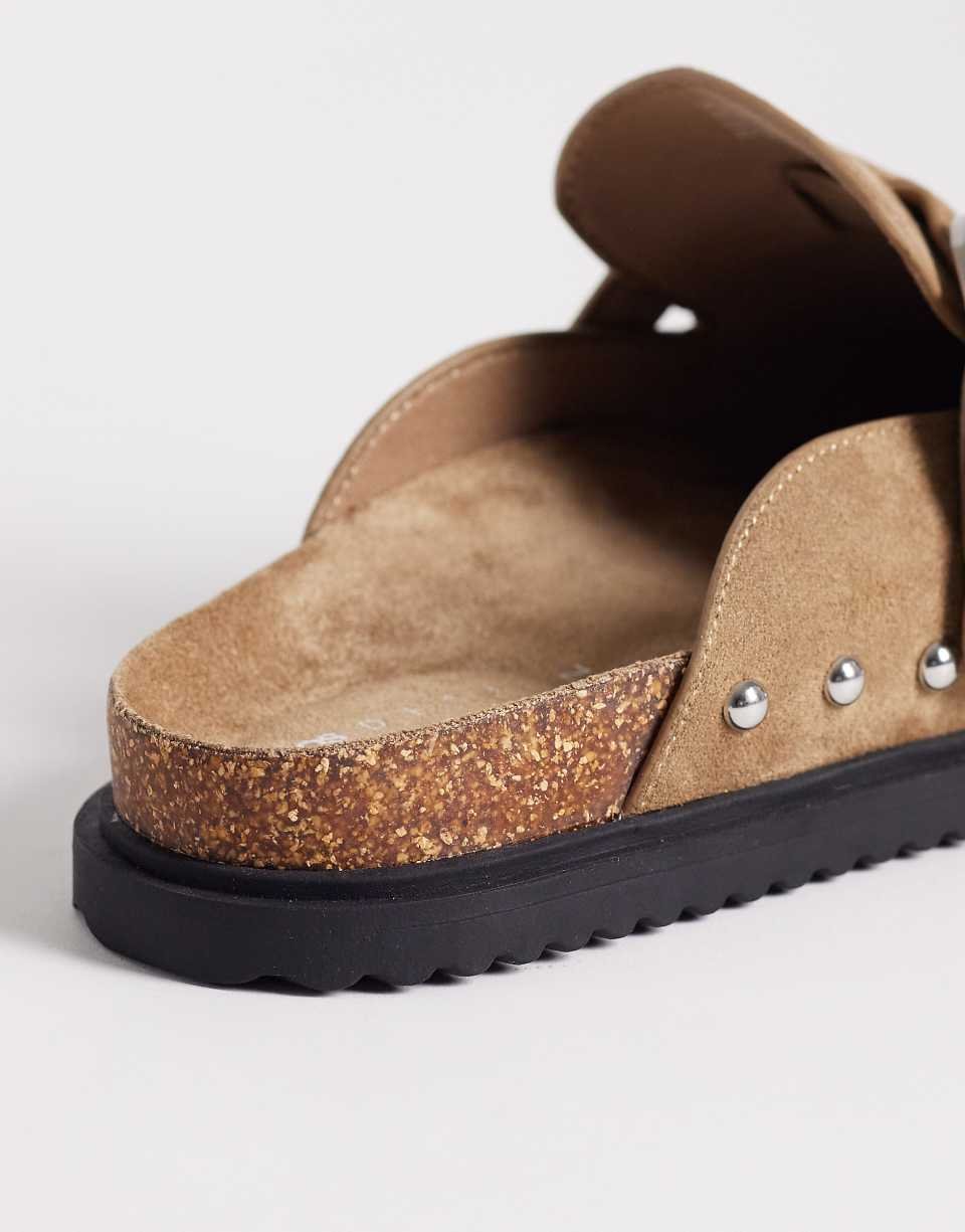 Studded faux suede mules - Sand